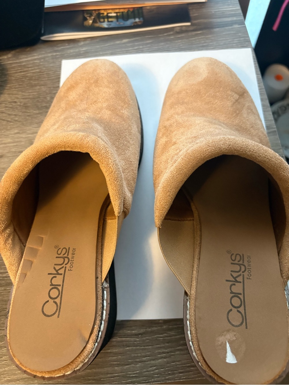 Corkys Tan Suede Slip-On Mules